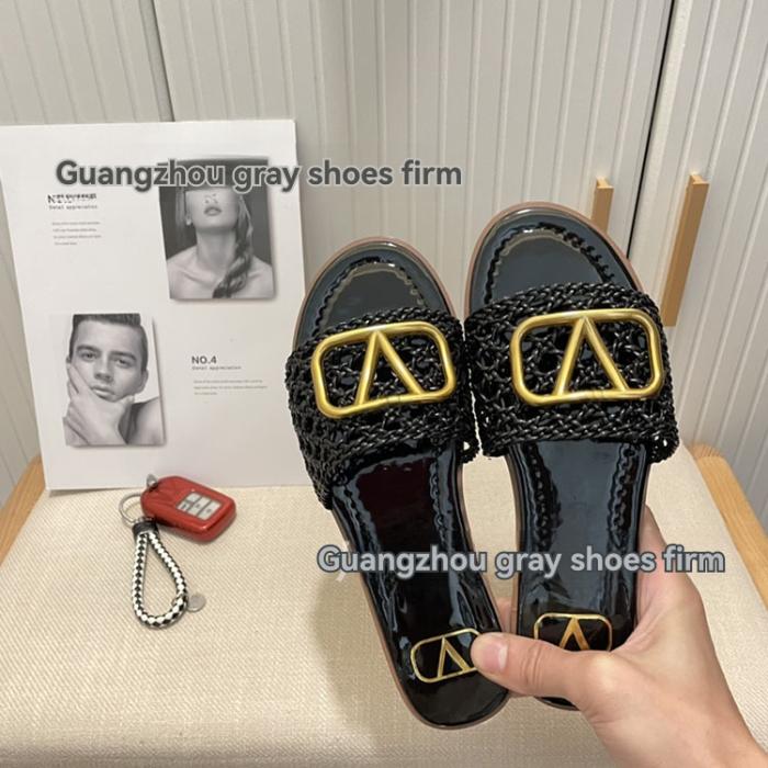 Femme Claquettes en raphia à finitions en cuir et à ornements VLOGO | Sandales Chaussures Femme Femme