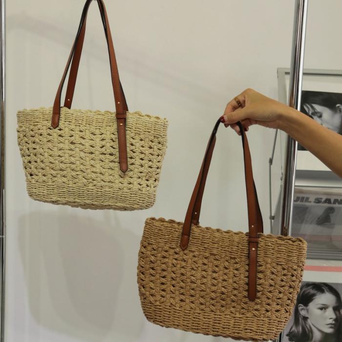 Femme Sac à main en raphia à finitions en cuir Small Panier | Sacs en Raphia Sacs à Main Femme