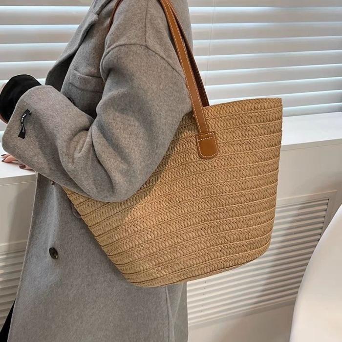 Femme Sac à main en raphia et en cuir Panier Medium | Sacs à Main Sacs à Main Femme